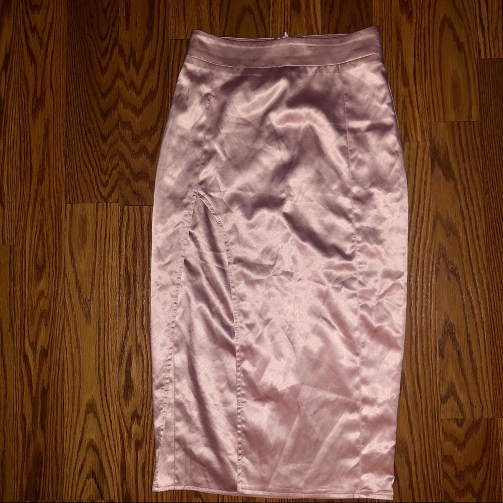 Satin skirt with thigh high split